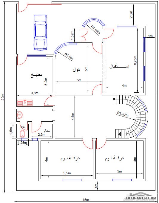 خريطة منزل 300 متر مربع - تقسيم غرف منزل 300متر 1486 7